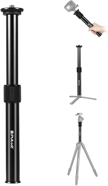PULUZ DSLR Camera Stand Extension Pole Metal Extension Rod Tripod Extension Pole Handheld Monopod Extension Pole Gimbal 3/8 1/4 Screw Telescopic Extension Pole Stabilizer Leg ( 19cm adjust to 30cm