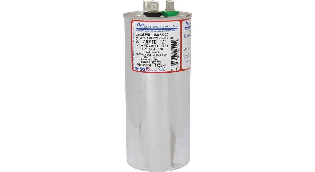 AMRAD Engineering USA2222A Round USA-Made Motor Run Capacitor, 60/7.5 Mfd, 370/440 Vac-132346
