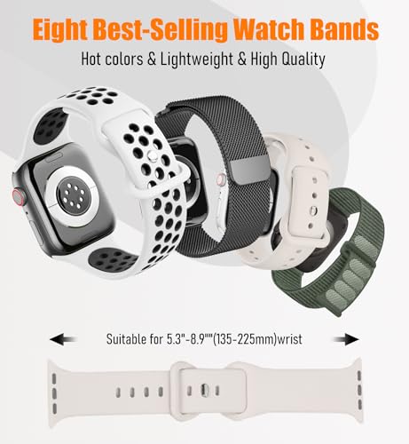 Image of 8 Pack Compatible with Apple Watch Ultra 3 /2 Band 49mm 46mm 45mm 44mm 42mm Men Women,Breathable Silicone+Milanese Loop+Sport+Sport Loop Band for iWatch Series 11 /10 /9 /8 /7 /6 /SE /5 /4 /3, Ultra 3 2 1