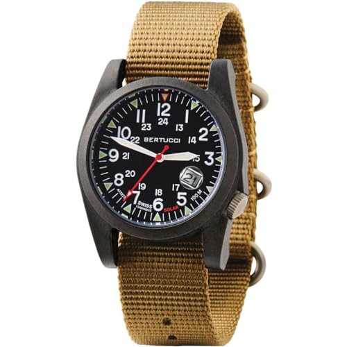 BERTUCCI A-3PS Solar Field Watch | Black Dial/Black Case- 365 Khaki Nylon Band