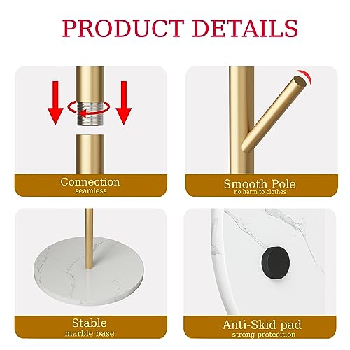 Smlttel Gold Coat Rack Freestanding, Metal Coat Tree with Marble Base, Coat Rack Stand with 8 Hooks, Entryway Coat Stand for Hanging Clothes, Hats, Bags by Smlttel - Image 4