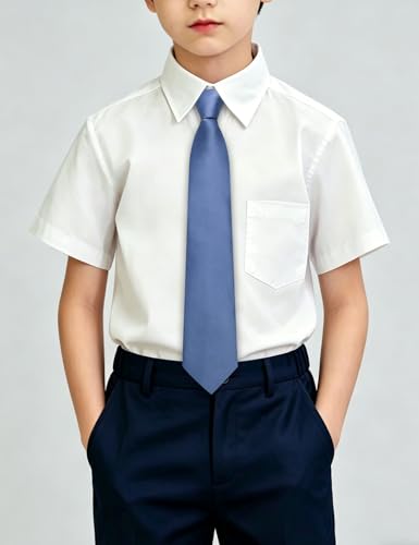 Image of Hi-Tie Pretied Boys Ties Solid Color Kids Adjustable Necktie Lapel Pin Clip Set Age 8-12 Wedding School Graduation