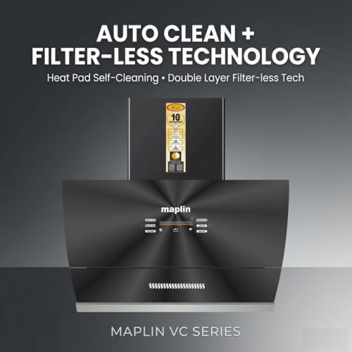 Image of Maplin 60cm (Model: VC60)1400 m /hr Glass Kitchen Chimney (Filterless Technology, Voice Control, Touch Control, Motion Control, Auto Clean With 10 Years Warranty
