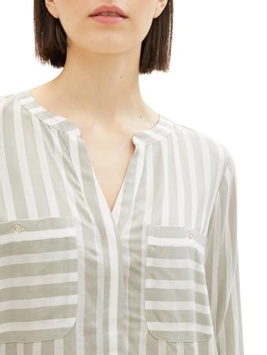 TOM TAILOR Damen Bluse mit Streifen & Brusttaschen, 34820 - Green Offwhite Stripe, 32 – Ansicht 6