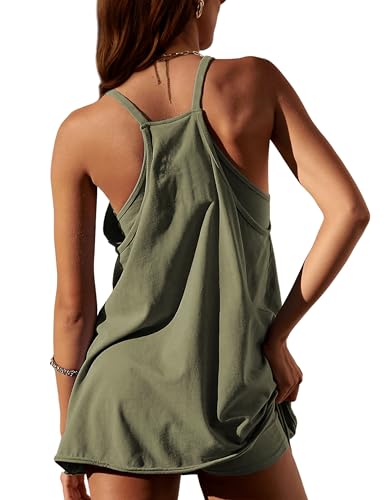 Image of Lentta Womens Athletic Sleeveless Mini Dress with Built-in Shorts V Neck Spaghetti Strap Sundress