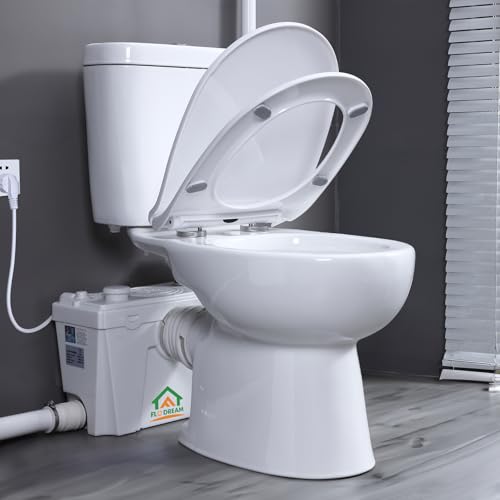 Upflush Macerating Toilet with Pump for Basement with Macerator Pump, Dual Flush Toilet Tank, Nano Glaze Toilet Bowl, 4 Water Inlets for Toilet Kitchen, Sink, Shower