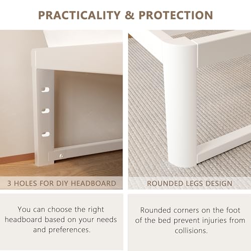 Image of ZTH Full Size Metal Platform Bed Frame 12 in, No Box Spring Needed, White | Heavy duty support, Underbed storage, Noise-free design, Anti-slip clips, Rounded legs, Easy assembly, Headboard compatible