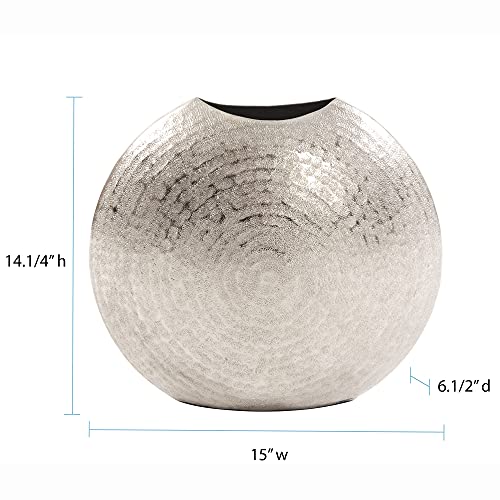 Howard Elliott Frosted Decorative Metal Vase for Centerpiece, Mettalic Silver Accent Table Vase with Hammered Texture for Home, Console Table, Entryway & Living Room, 5 x 6.5 x 14.25 Inch, Large by Howard Elliott Collection - Image 3