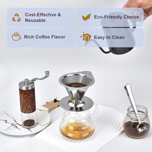 Image of Stainless Steel Pour Over Coffee Dripper, Reusable Fine Mesh Filter for 1-2 Cups, Paperless Coffee Maker for Home, Travel, Camping