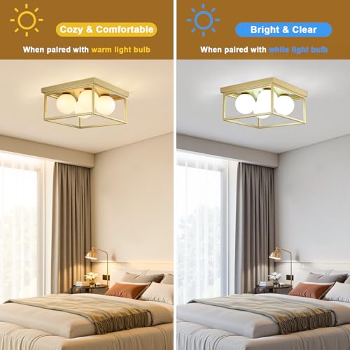 Image of Flush Mount Ceiling Light Fixtures,4-Light Gold Semi Flush Mount Ceiling Light,12.6 inch Mid Century Light Fixture for Hallway Kitchen Entryway Bedroom Living Room
