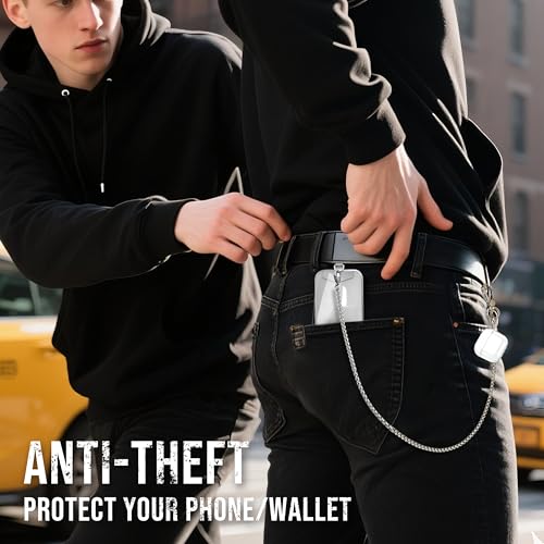 Image of ROCONTRIP Anti-Theft Phone Lanyard Tether & Pants Chain Heavy-Duty Phone Strap With Metal Tether Tab Detachable Anti-Drop Lanyard for iPhone,Wallet,Key Great for Outdoor Hiking Cycling(Silver)