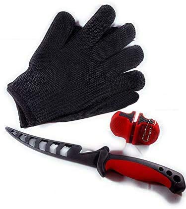 Hike-Tek Premium 6.5 Inch Fillet Knife With Sharpener and Anti-Cut Gloves Included, Stainless Steel Blade with Gift Box- Best Gift Idea