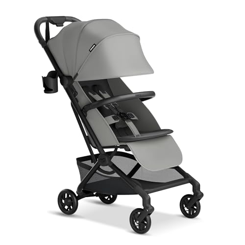 Mompush Velo - Cochecito de viaje ligero, compacto y apto para aviones para bebés y niños pequeños, asiento plano para tumbarse, plegado con una sola mano, con barra de parachoques de cuero, correa
