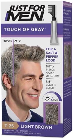 Just For Men Touch of Gray, Mens Hair Color Kit with Comb Applicator for Easy Application, Great for a Salt and Pepper Look - Light Brown, T-25, Pack of 1