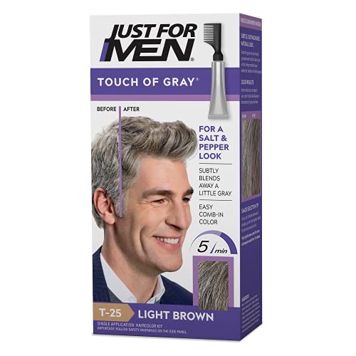 Just For Men Touch of Gray Mens Hair Color Kit with Comb Applicator for Easy Application Great for a Salt and Pepper Look - Light Brown T-25 Pack of 1