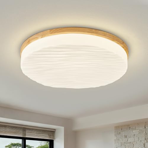 Vikaey 39 cm Lámpara de techo LED de madera