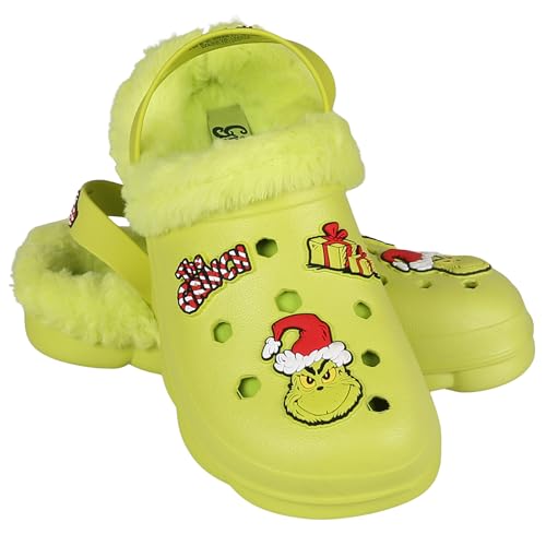 Chaussons verts Grinch isolants et imperméables sabots de jardin avec fourrure pour enfants