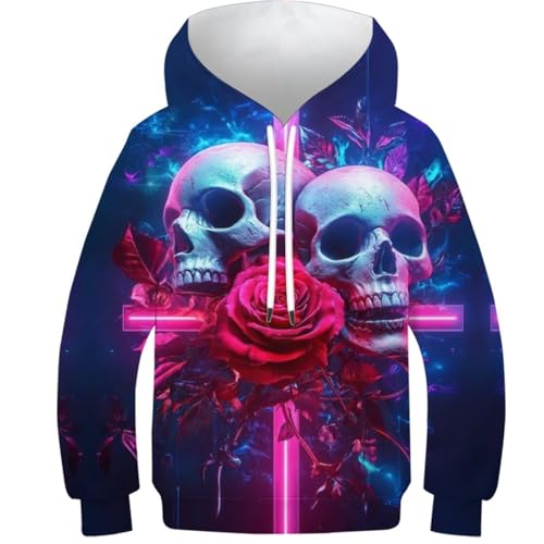 Sweat à capuche enfant imprimé 3D skeleton avec poche pour ado 13-15 ans