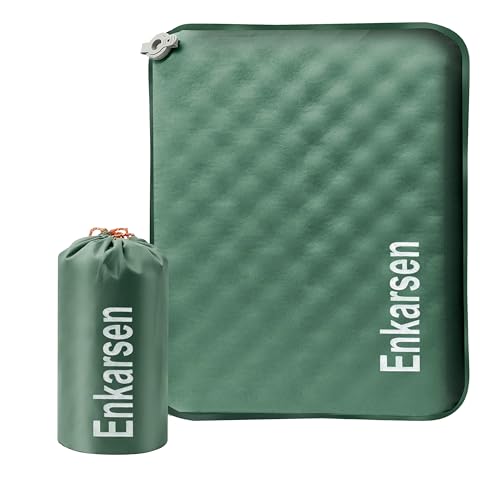 Enkarsen Inflatable Travel Seat Cushion Self-Inflating Memory Foam Pad for Airplane Stadium Bleachers Camping Hiking & Backpacking Ultralight Compact & Portable Sitting Cushion (Green)