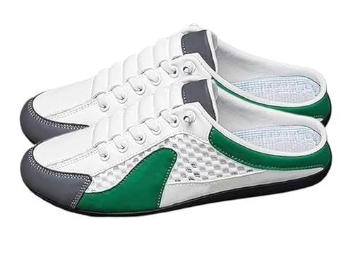 Men's Backless Sneakers - Breathable Casual Slip-On Loafers for Outdoor Use(Green,42)