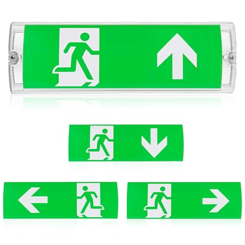 GOMETY Illuminazione a LED di emergenza, IP65, impermeabile, con batteria di emergenza 3H, segnale di uscita di emergenza, 4 pittogrammi, frecce direzionali