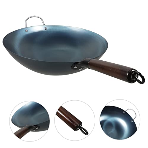 Wok tradicional de hierro con mango ergonómico de madera miniatura 3