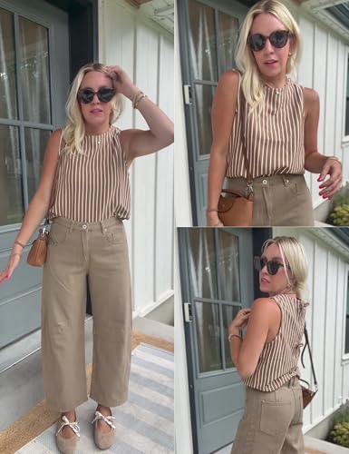 Xiaoxuemeng Womens Striped Top Sleeveless Cotton Tank Top Crewneck Casual Summer Vests2