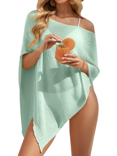 Image of UNCLECAT Women Mesh Knit Crochet Cover Up Spring Summer Sheer Poncho Tops Beachwear Vacation Outfits