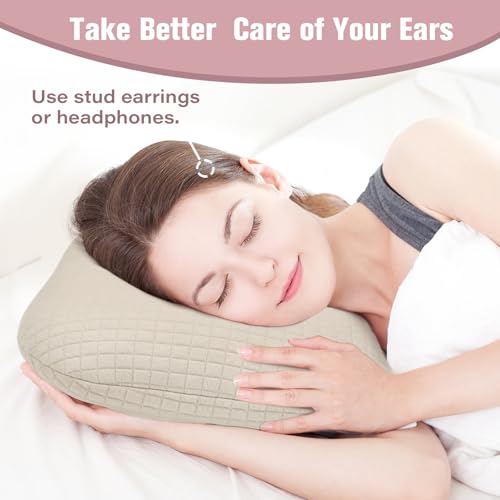 Ear Piercing Pillow for Side Sleepers, Ear Pillows with Holes for Pain, Earring Inflammation Pressure Sores, Cotton Earring Pillow for CNH Side Sleepers