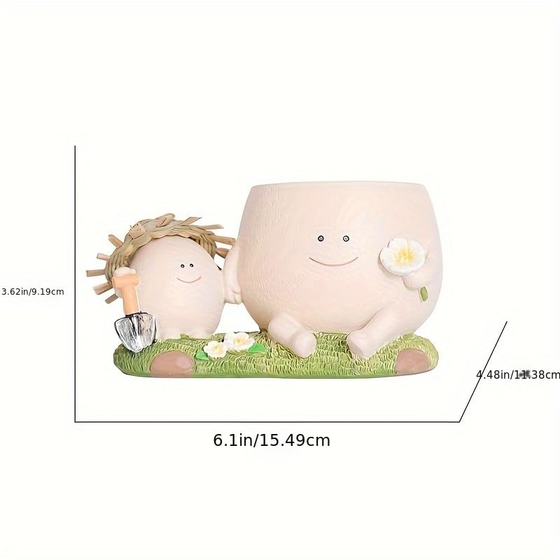 Image of Cute Smile Face Planter Pot with Drainage Hole, Resin Head Flower Pot for Succulents, String of Pearls, Indoor Outdoor Plants, Funny Cartoon Plant Holder for Home Garden