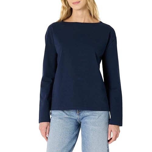 Amazon Essentials Top de Cuello Barco de Manga Larga con Corte Holgado, 100% Algodón de Alto Gramaje Mujer, Azul Marino, L