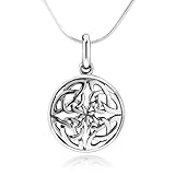 CHUVORA 925 Sterling Silver Celtic Knot Round Circle Pendant Necklace for Women, 18 inch Snake Chain