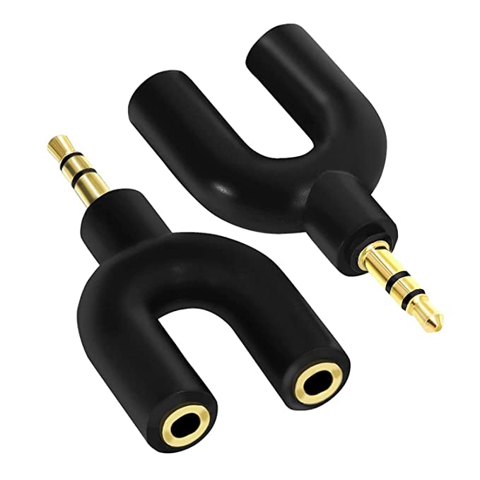 TYROCX 3.5 mm Audio Jack Splitter Headphone and Microphone (Black Color) (Pack of 2 U Shape