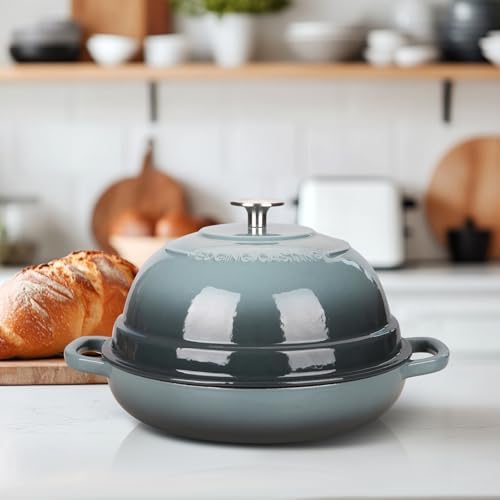 Enameled Cast Iron Dutch Oven Pot with Lid, Round Bread Oven for Homemade Sourdough Bread Baking, 6 Quart, Slateblue - Thumbnail 5