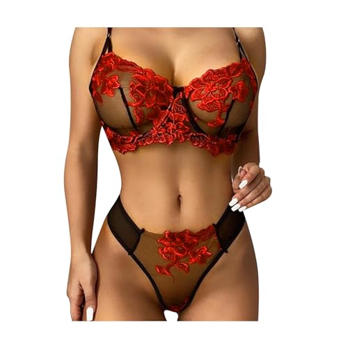 Generic Sexy Lingerie for Women Floral Lace Pajamas Lingerie Set High Waist Sleepwear Bra And Panty Two Piece Nightwear Black, Large