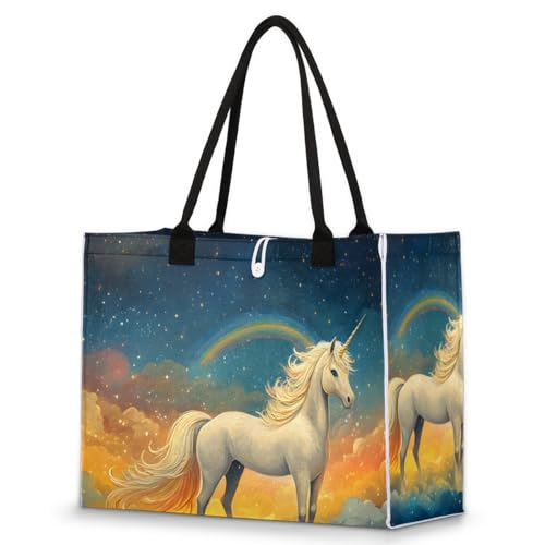 Unicorn Stars Tote Bag for Women Large Beach Bag Reusable Tote Bags for Work Travel Beach Shopping