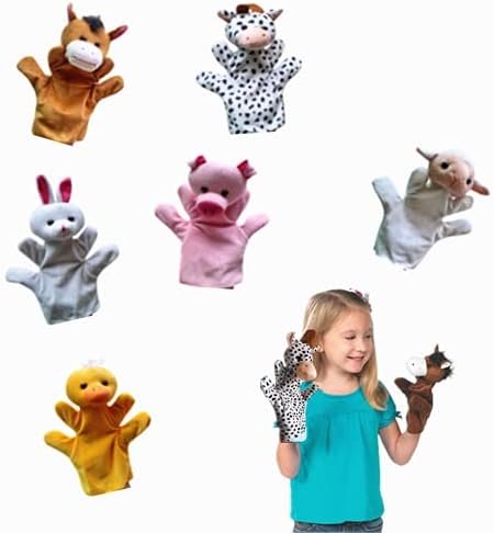 Koodreat Farm Animal Friends Kids Hand Puppets(Set of 6 - Cow, Horse, Sheep, Duck,Rabbit and Pig - Soft Plush Material, Great Gift for Girls and Boys - Kids Toy Best for Imaginative Play )