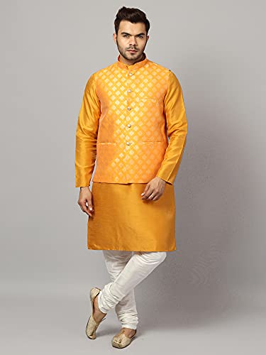 Image of Uri and MacKenzie Men's Silk Blend Kurta Churidar Pyjama with Stylish Nehru Jacket