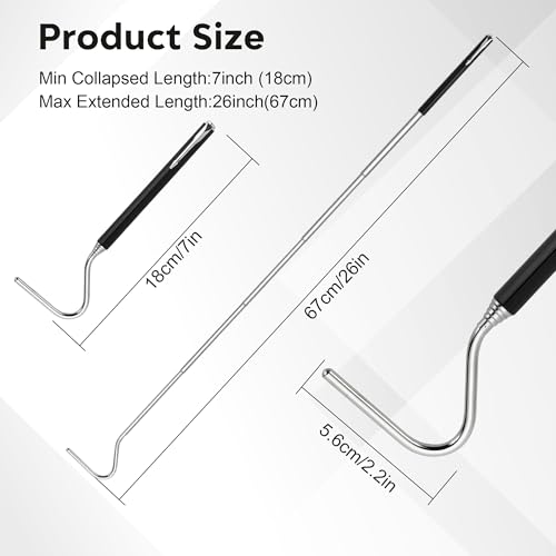 Image of Mini Snake Hook, Stainless Steel Portable Retractable Reptile Hook, Grabber Kit Outdoor Rattlesnake Reptile Handling Tool (2 Pieces), black