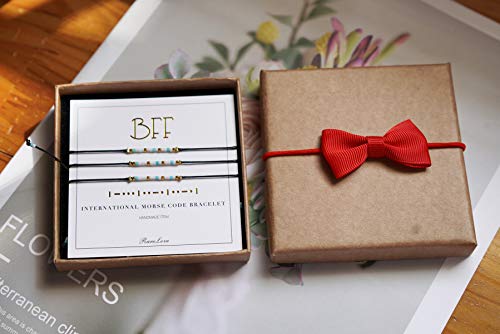 RareLove 3 Pieces BFF Friendship Morse Code Bracelet Birthday Best Friends Gift For 3 Women Blue White Tiny Pony Seed Beads Black String Bracelets4