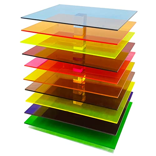 XLNT TECH 10 PCS Transparent Acrylic Sheets 1/8 Thick 8 x 12 Inch, Colored Cast Acrylic Sheet, Plexiglass Plastic Sheet for Laser Cutting and Engraving Signs, DIY Projects, Display Box.