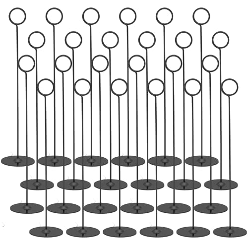 Urban Deco 24PK Table Number Holders Place Card Holders 12 Inch Table Card Holders Steel Card Holders for Photos, Food Signs, Memo Notes, Weddings, Restaurants, Birthdays (Black 24PK)