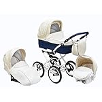 SKYLINE Klassisch Retro Stil Wicker LUX Kombi-Kinderwagen Buggy 3in1 Reise System Autositz (Isofix) (Morning Cream/14 "Räder)