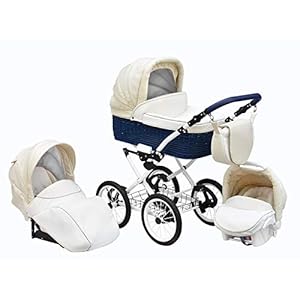 SKYLINE Klassisch Retro Stil Wicker LUX Kombi-Kinderwagen Buggy 3in1 Reise System Autositz (Isofix) (Morning Cream/14 "Räder)