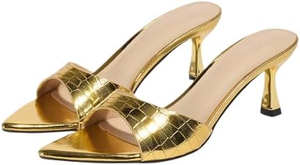 Women's Leather Pointed Open Toe Stilettos Heel Slide Sandals Classy Sexy Comfortable Slingback Backless Slip On High Heel Dress Mules for Wedding Prom Party