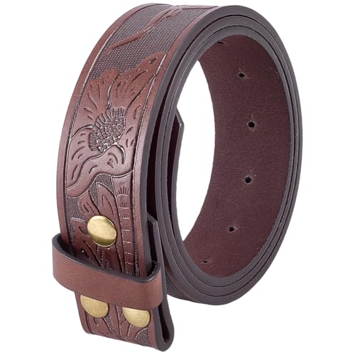 CALFOVERA Cinturón Vaquero de Piel Sintética de 3.75cm para Hombre, Estilo Vaquero Vintage con Relieve Floral, Sin Hebilla, de Repuesto, para Vaquera (Marrón)