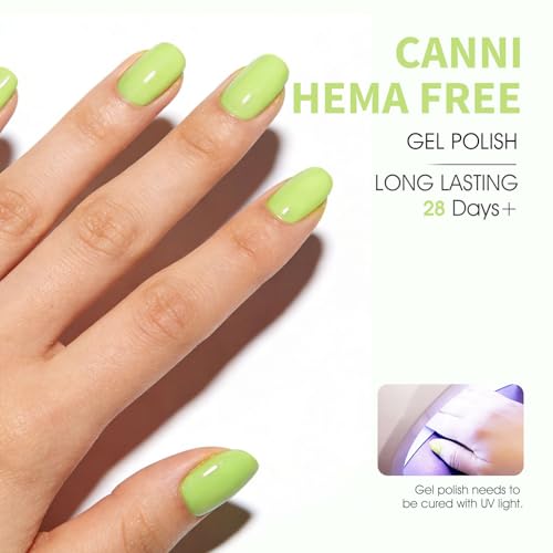 Image of CANNI Lime Green Gel Nail Polish, 1Pcs Light Pastel Green Sage Gel Polish Mint Color Soak Off U V Nail Manicure Salon DIY at Home