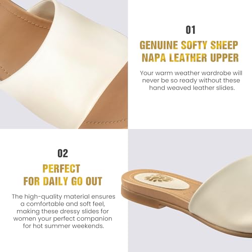 Image of JATAREA Women's Slip-On Flat Sandals with Round Open Toe | Dressy Summer Slides for Women