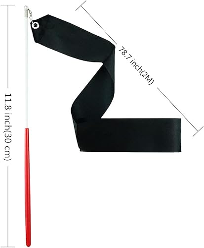 Miniatura 2 de Varitas de gimnasia rítmica negra, serpentinas de alabanza para niños, espectáculos de talentos de baile artístico, paquete de 2