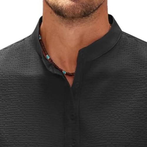 Jinsha Men's Long Sleeve Waffle Henley Shirts Lightweight Casual Button T-Shirt Basic Band Collar Pullover Tops2